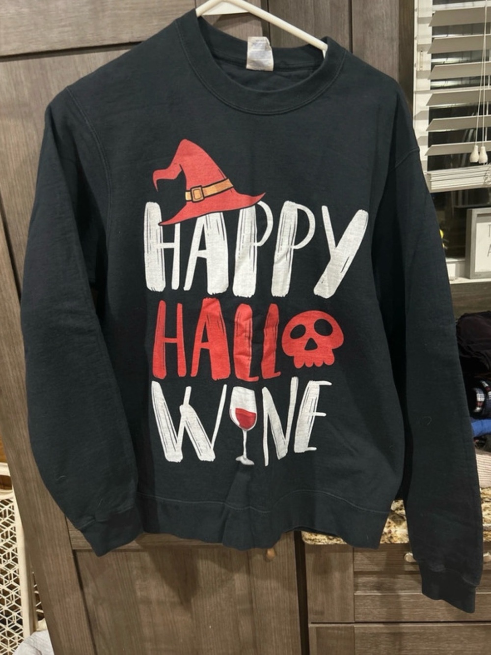 Port and Company Black "Happy Hallowine" Graphic Sweatshirt with Red Accents
